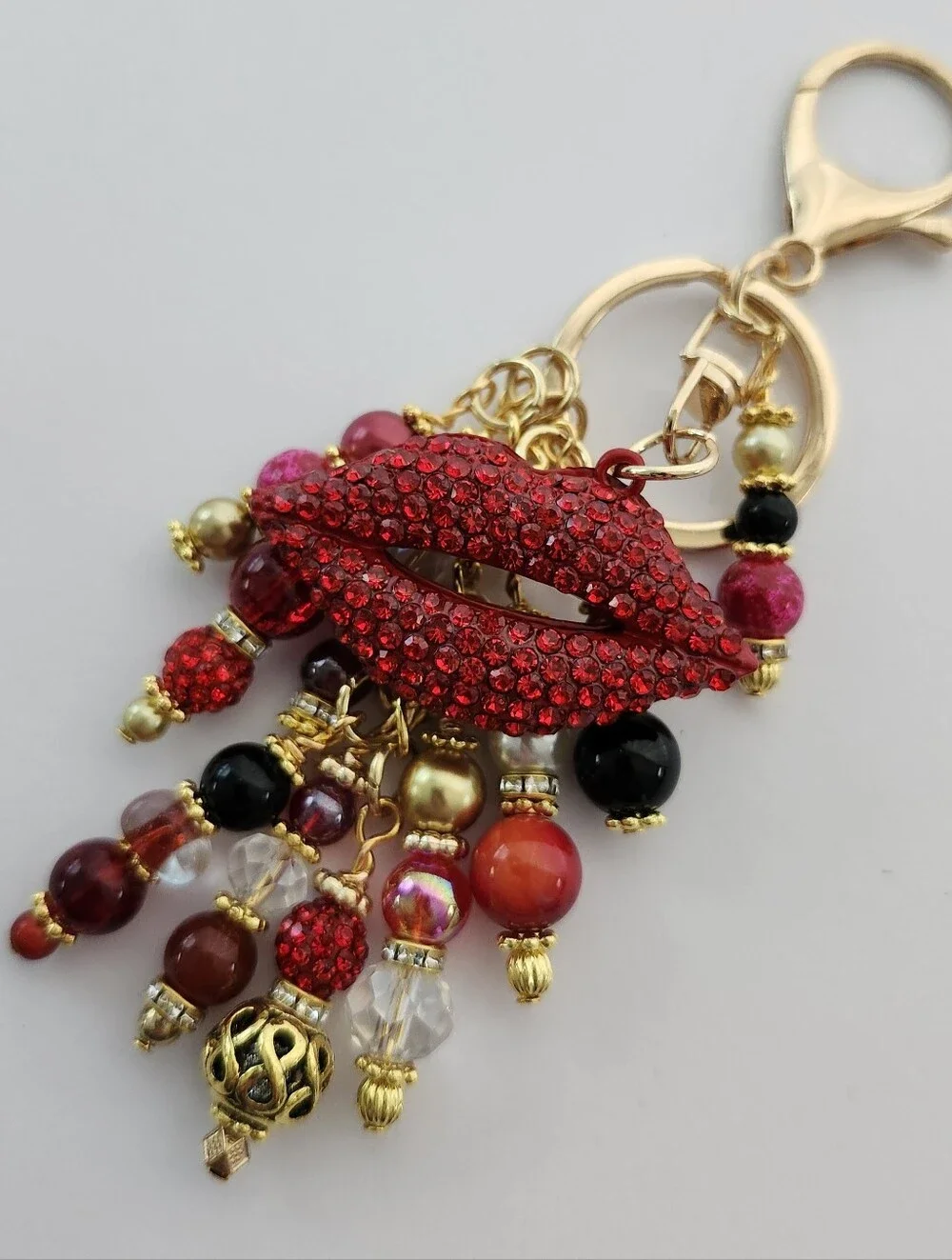 Red Lips Kiss Purse Charm or Keychain Carnelian Fire Agate Handcrafted